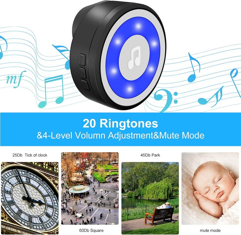 Mypin Wireless Dog Doorbell, Dog Bells for Potty Training IP65 Waterproof Touch Button Doggie Doorbell 1000ft Long Range with 20 Melodies 4 Modes LED Flash (2 Transmitter) - Image 4